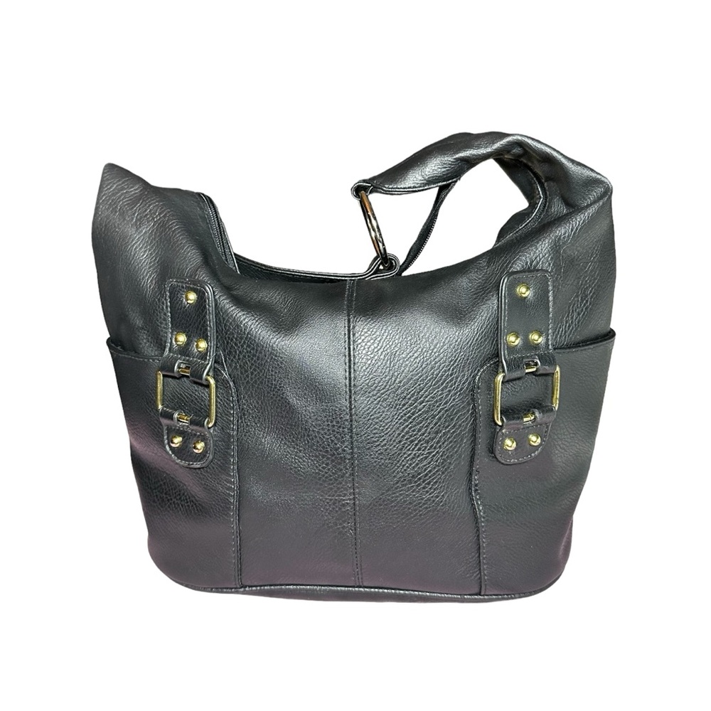 Black Slouch Hobo Satchel Handbag Purse Large Gold Toned Hardwear Shoulder GUC